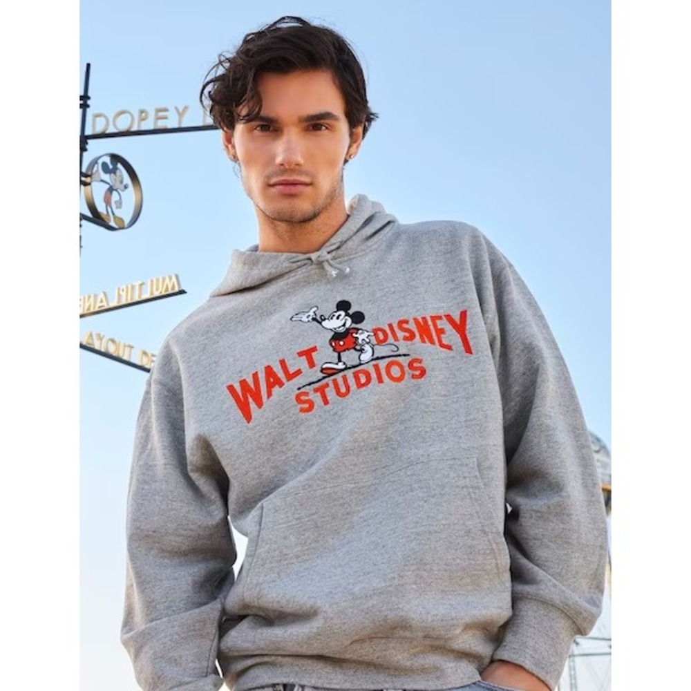 EUC Disney 100 Walt Disney Studios Men's Grey Embroidered Mickey Hoodie Size S